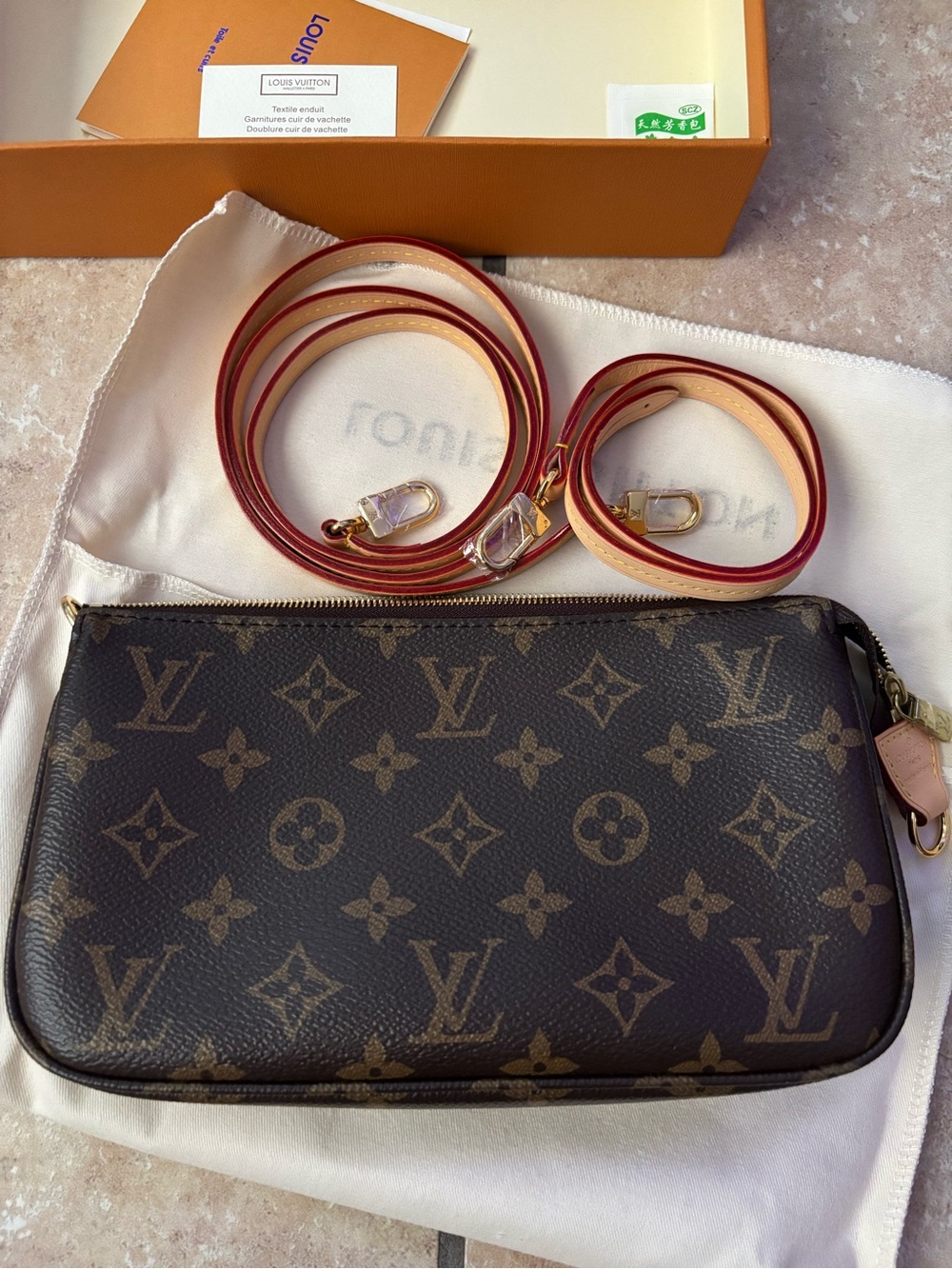 Monogram Pochette Accessoire in Brown with Red-Edged Strap MASTER QUALITY